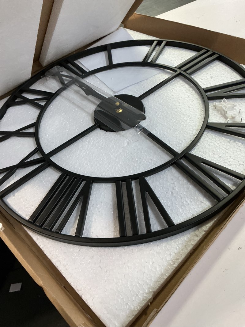 Condition photo showing Good Condition for 20inch/50cm large wall clocks for living room decor,modern,battery operated,silent,non ticking,big black round wall clock for home,farmhouse,office,decoration(iron roman numerals, 20 inches) iron roman numerals 20 inches