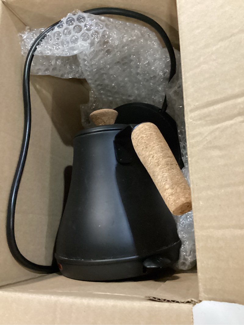 Condition photo showing As Is for bodum 27oz bistro gooseneck electric water kettle, pour over coffee & tea, stainless steel, matte black matte black 27oz