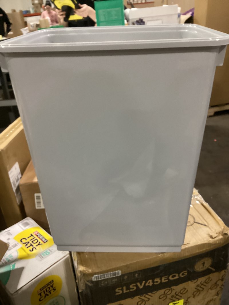 Condition photo showing New/Like New for IRIS USA Dog Food Storage Container with Wheels, Airtight Lid, 2-Cup Scoop, Up to 54 Pounds Pet Food Storage, Built in Scoop Storage in Lid, Versatile Pet Food Bin, Portable, BPA Free, Gray/Dark Gray 54 lbs Dark Gray