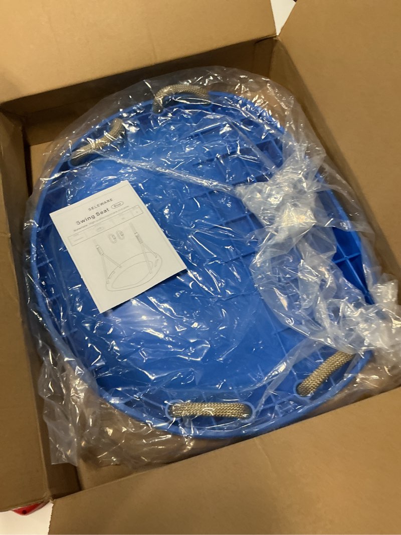 Condition photo showing Good Condition for seleware plastic swing seat, non slip tree swing replacement with adjustable rope and 2 carabiners, heavy duty playground swing set accessories for adult kid indoor outdoor backyard, blue blue a – 1 pack