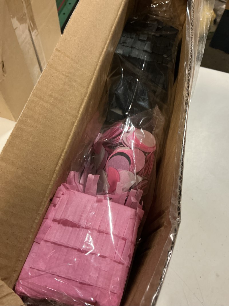 Condition photo showing New/Like New for 15.7 x 11.5 x 3 inch pink bow number 1 pinata,pink bow birthday decorations, fillable hanging piñata with stick blindfold confetti for girls boys 1st anniversary party decorations