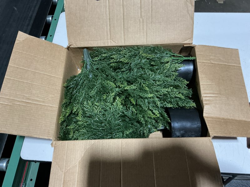 Condition photo showing Good Condition for vevor artificial topiary cedar tree, 48 inch tall (2 pieces), with extra leaves & pot faux evergreen fake pine cypress trees plant, uv rated artificial greenery set for home decor indoor/outdoor