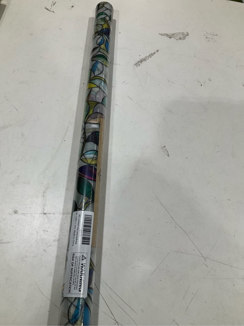 Condition photo showing Good Condition for window film, frosted privacy, one way tint, uv block, heat insulation, anti-glare, static cling, renter friendly for home bathroom door frosted purple flower 23.5*78.5