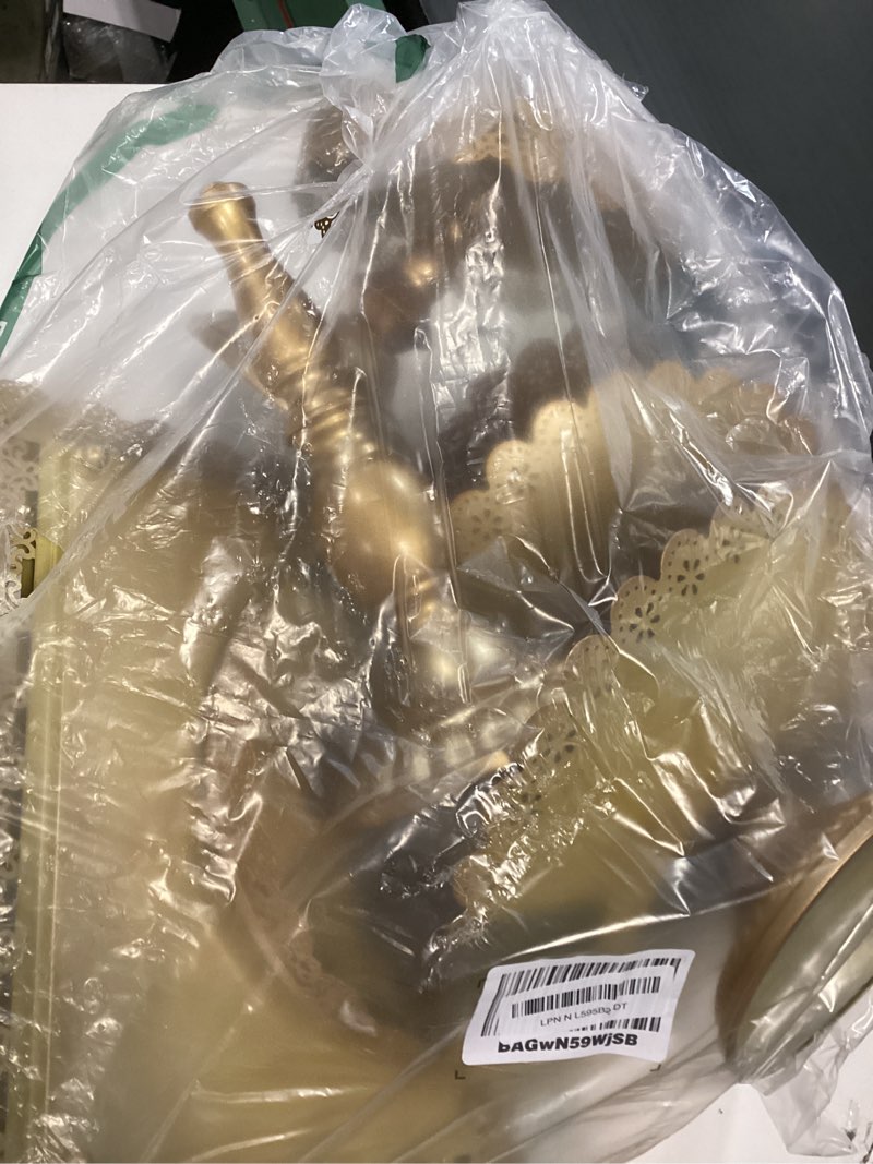 Condition photo showing As Is for Set of 9 Cake Stands Metal Cupcake Stand Set Multiple Styles Candy Fruit Display Tower Dessert Plate Cake Serving Tray for Birthday Party Wedding Anniversary Baby Shower Engagement (Gold)