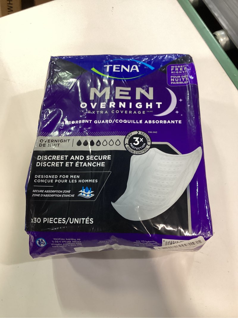 Condition photo showing New/Like New for Tena Men Overnight Incontinence Protective Guard, Bladder Control, Discrete, Overnight Absorbency, 30 Count