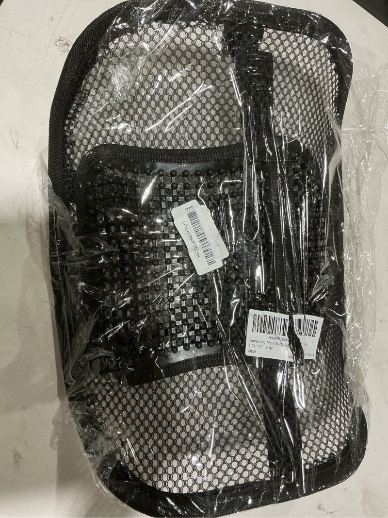 Condition photo showing Good Condition for samyoung mesh back lumbar support, back support seat cushion with breathable mesh for office chairs car 12” x 16” black