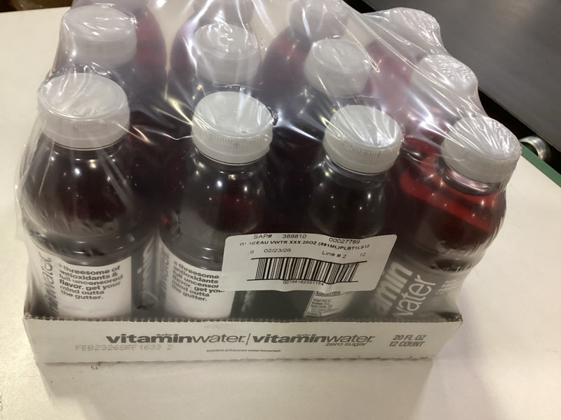 Condition photo showing New/Like New for vitaminwater XXX Açai Blueberry Pomegranate Nutrient Enhanced Flavored Water Beverage, 20 fl oz Bottles, 12 Pack XXX Açai Blueberry Pomegranate 20 fl oz (Pack of 12)(02/23/2026)