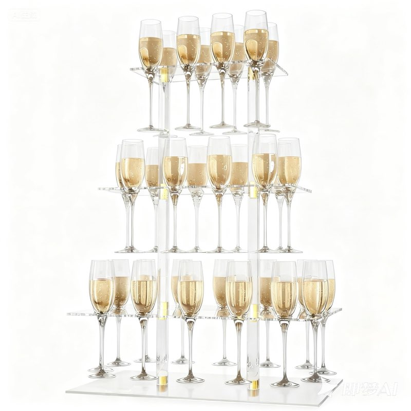Champagne Display Holder Stand for Party, 3 Tier Clear Acrylic Wine Glass Stemware Rack Champagne Fl