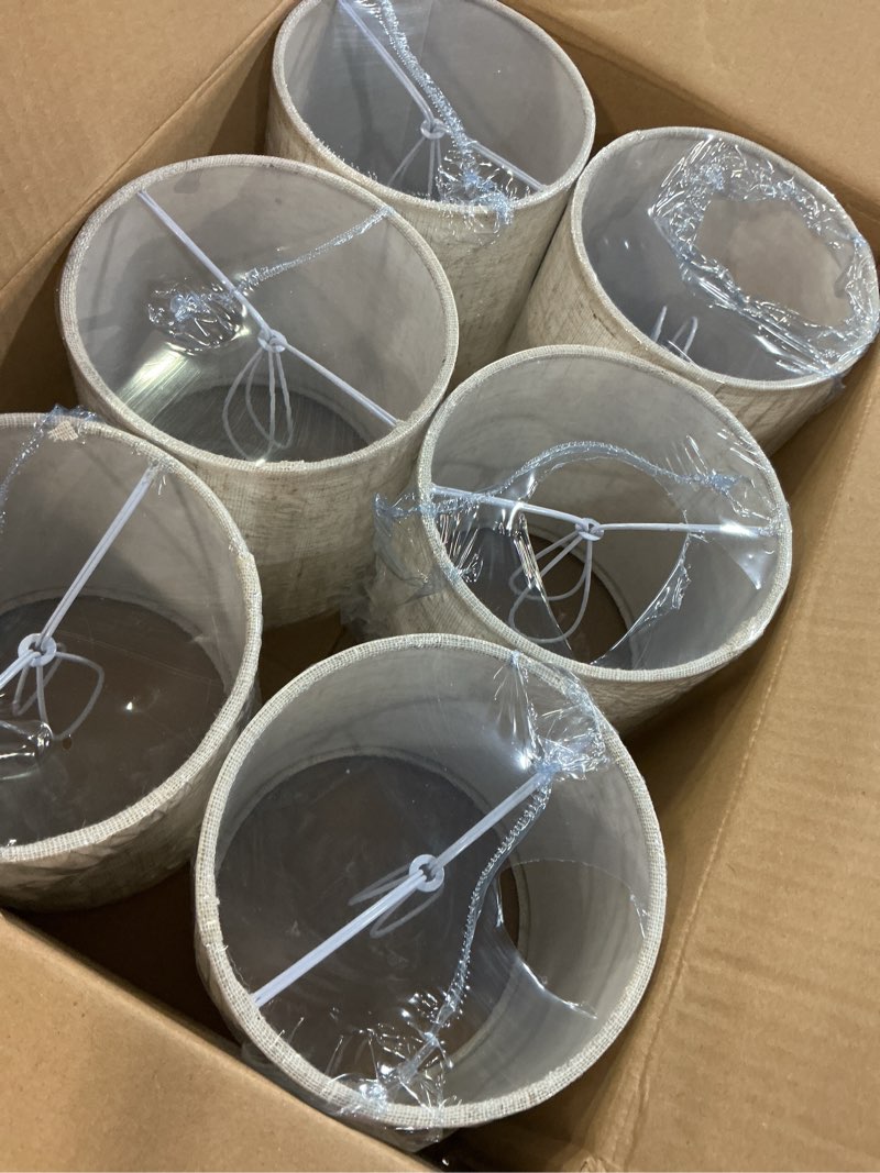 Condition photo showing New/Like New for 6pcs chandelier lamp shades,mini lamp shades clip-on bulbs fabric lampshade,chandelier replacement shades for wall light,natural linen lamp shade set,5" width x 5.3"height,assembly required