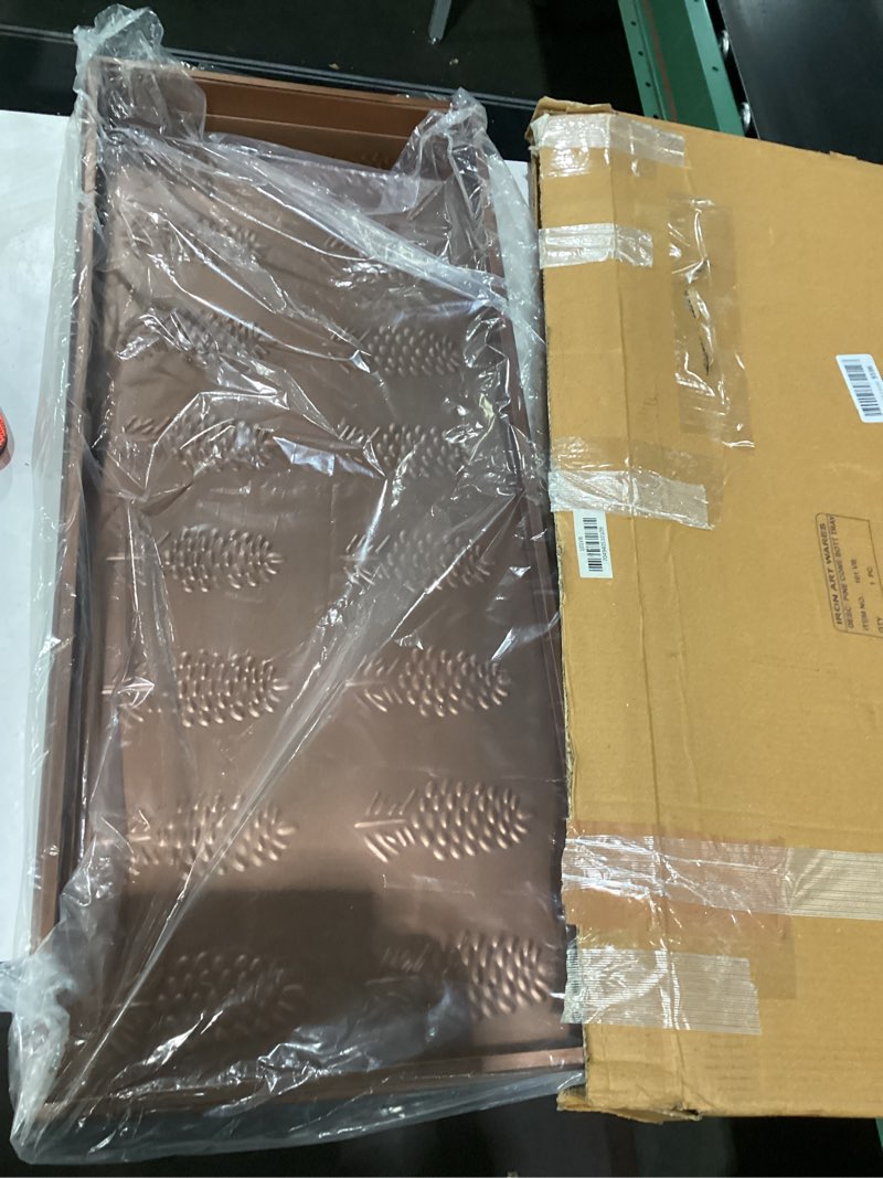 Condition photo showing New/Like New for Good Directions Large Boot Tray, Pine Cones Multi-Purpose All Weather Decorative Boot Tray, Shoes, Plants, Garage, Patio Door, Pet Bowls, 35 inch Entry Indoor Shoe Tray, Copper Finish