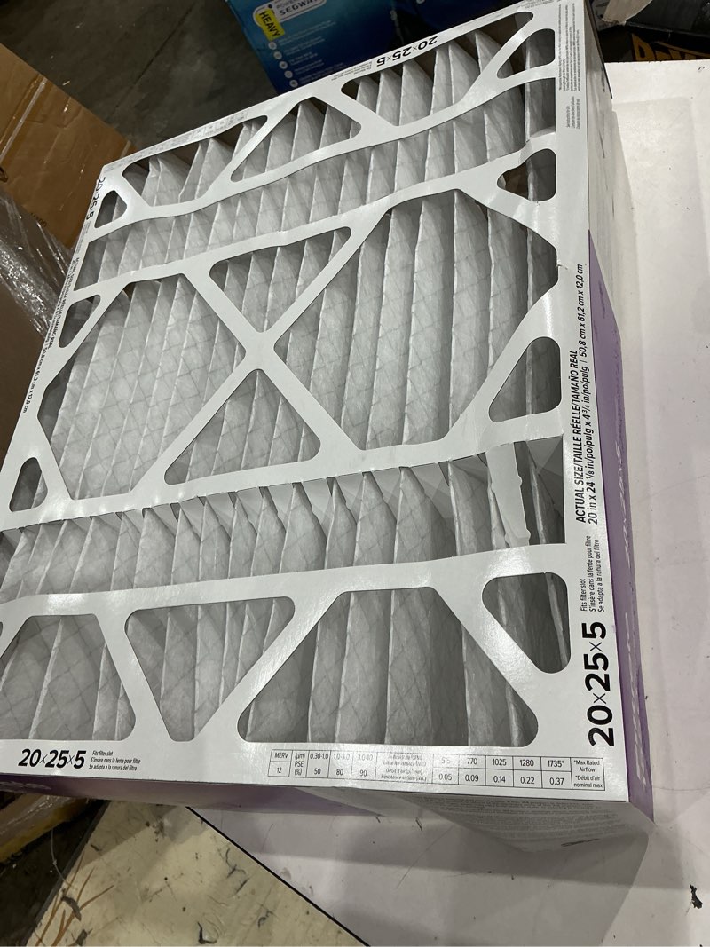 Condition photo showing As Is for filtrete 20-in w x 25-in l x 5-in merv 12 1550 mpr allergen, bacteria and virus electrostatic pleated air filter