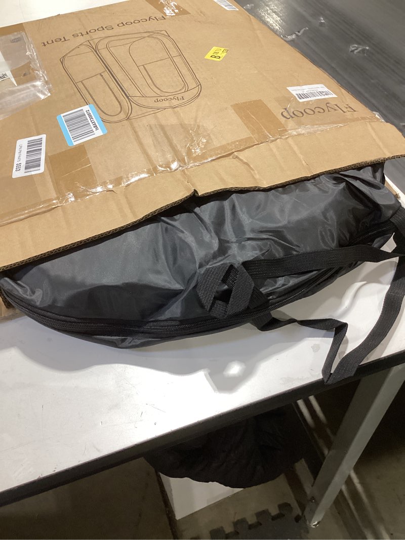 Condition photo showing Good Condition for Sports Tent: Flycoop Portable Weather Pop Up Pod 1 Person to Provide Shelter from Wind Rain and Cold Weather Shelter for Outdoor Activities, Sports Events, Camping and Hiking Black 38.2*38.2*63 inch