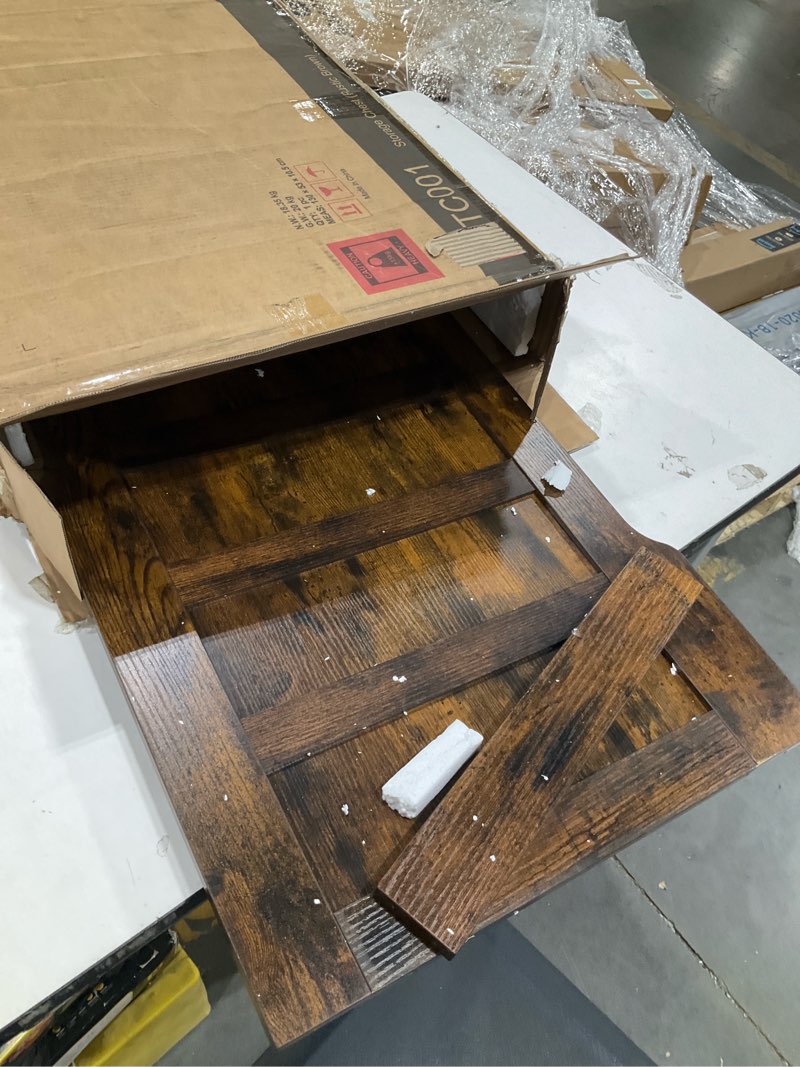 Condition photo showing As Is for incomplete, vankiley 47.2\" storage chest extra large, storage bench(rustic brown) | wooden storage chest with 2 hinges,47.2\"lx15.7\"wx19.1\"h.storage bench for bedroom,living room,entryway and blanket storage rustic brown 47.2x15.7x19.1