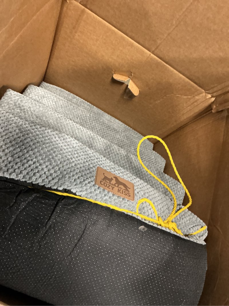 Condition photo showing As Is for MIHIKK Dog Stairs Ramp, Curved 4-Step Dog Steps for Small Dogs and Cats, Pet Stairs for High Beds and Couch with Anti-Slip Washable Cover and Durable High Density Foam, Grey Grey 4-Step?28D*16W*19H?