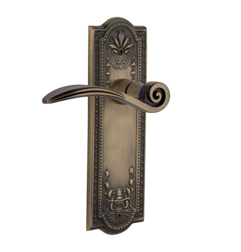 Nostalgic Warehouse Meadows Plate Privacy Swan Lever in Antique Brass
