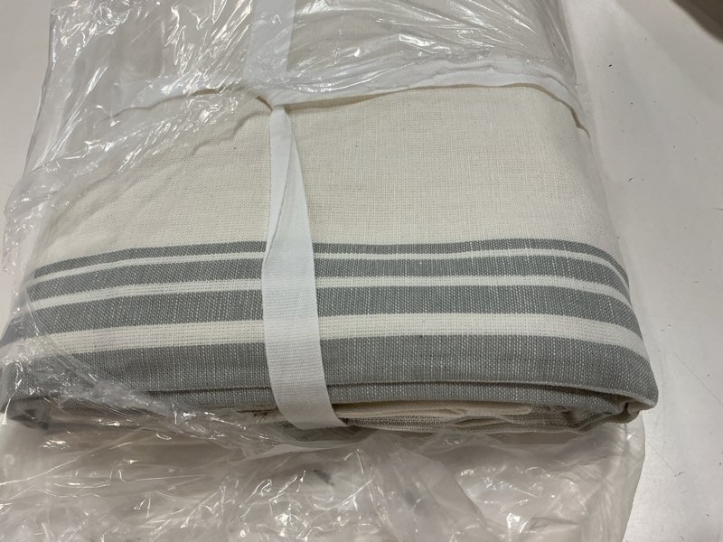 Condition photo showing New/Like New for coastal stripe linen cotton curtain - single panel, 48x108, ivory/light blue