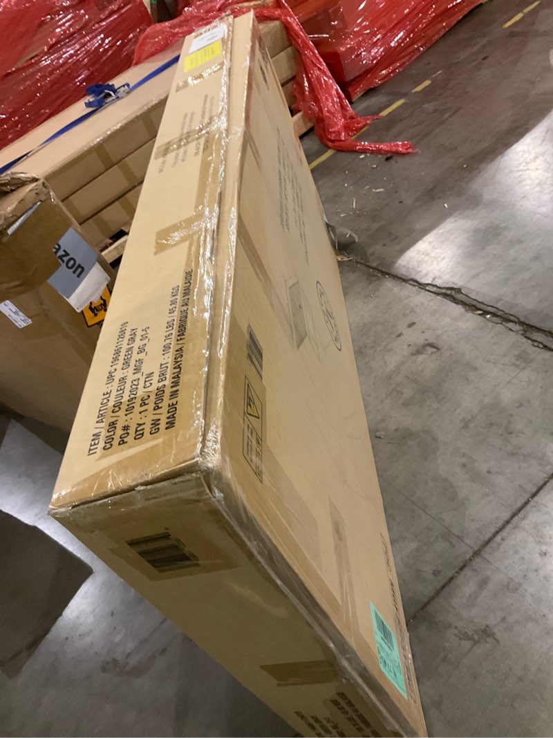 Condition photo showing Good Condition for Martha Stewart Jett Platform Bed with Headboard, Fabric Upholstered Inset Headboard and Base, Solid Wood Frame, No Box Spring Needed, Queen, Brown Gray/Gray Gray Fabric/Brown Gray Frame Queen