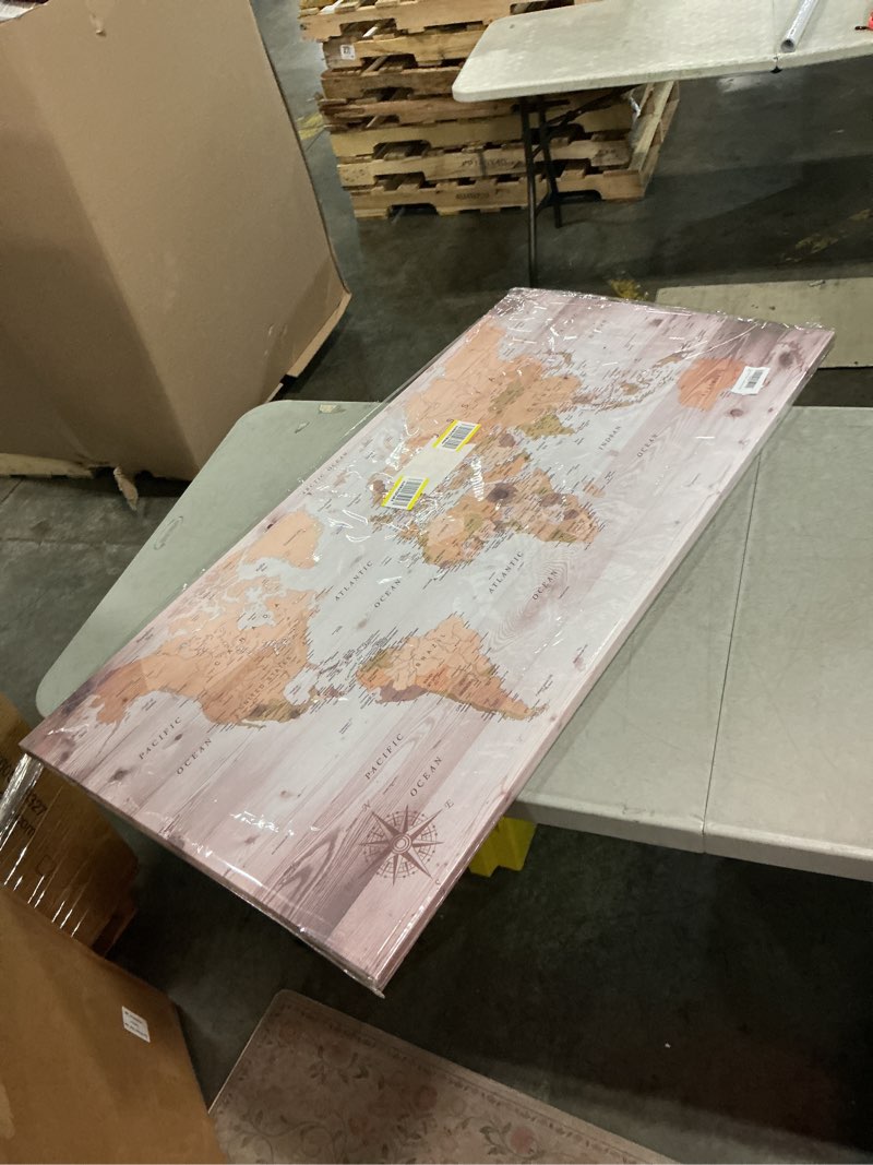 Condition photo showing New/Like New for canvas wall art 24“x48 lagre map of the world painting ready to hang framed world map artwork prints for home 48l" x 24"w grey