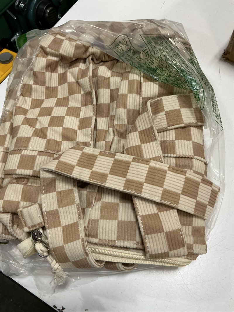 Condition photo showing Good Condition for bagstellar corduroy tote bag for women, 17 pockets laptop work tote bag lightweight teacher nurse bible bag for school travel | with 40oz cup holder, multi compartment, zipper crossbody bag, college shoulder bag, daily purse w/ strap, ideal gift for women beige checkered