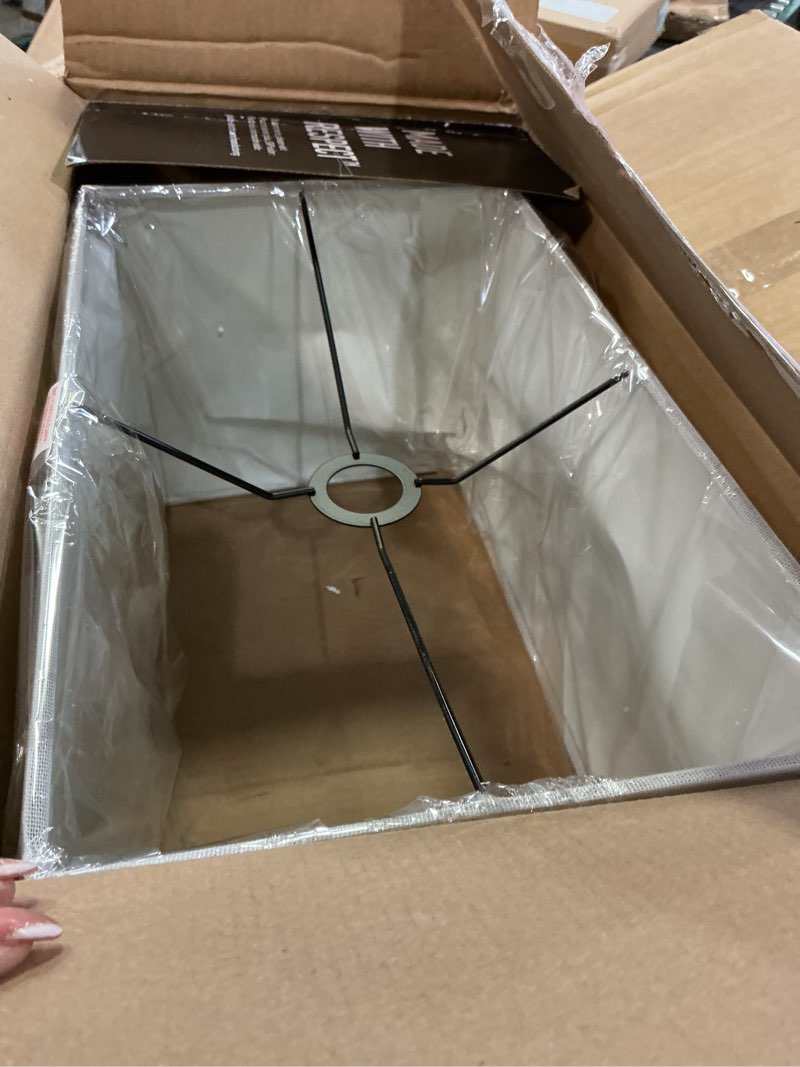 Condition photo showing Good Condition for GLOBE Electric 67046 58" Floor Lamp, Matte Black Finish, White Linen Rectangular Shade, Modern Geometric Cutout Design, E26 Base Matte Black, D'Alessio