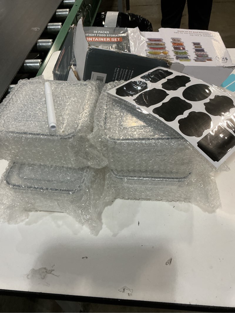 Condition photo showing Good Condition for 40 PCS Plastic Food Storage Containers with Lids Airtight, BPA-Free Leakproof Meal Prep Containers Reusable,Microwave & Dishwasher & Freezer Safe,Includes Labels & Pen Black 20 Pack