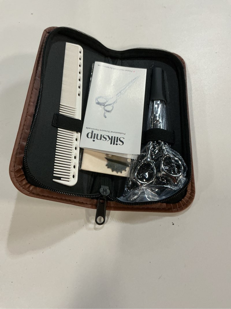 Condition photo showing New/Like New for hair cutting scissors professional barber shears, hairdresser scissor made of stainless steel for hairdressing salon and home use extremely very sharp ergonomic design