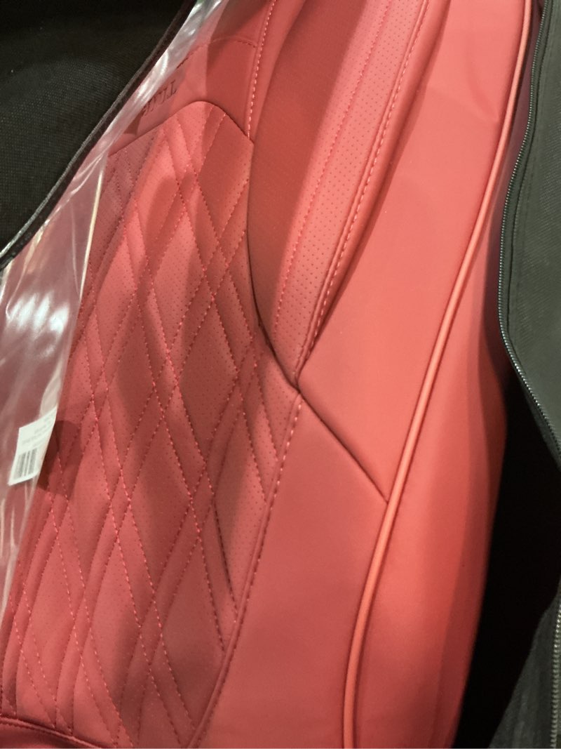 Condition photo showing Good Condition for car seat covers front pair, breathable leather automotive front seat covers with headrest, universal automotive vehicle seat cover for most sedan suv pick-up trucks, wine red front pair (with headrests) wine red