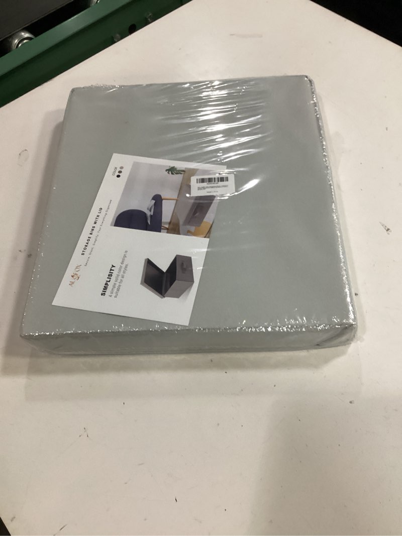 Condition photo showing New/Like New for 2 pack collapsible storage bins - fabric storage bins with lid for dvd storage, memory box, versatile closet storage bins (light grey, 14.2" l x 12.6" w x 6.3" h) 2pc light grey