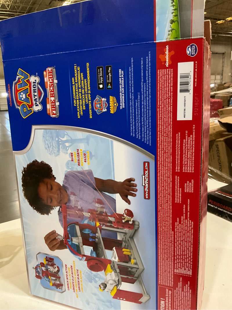 Condition photo showing As Is for paw patrol fire rescue command center with marshall figure, rescue fire truck, lights, launcher & sound fx, kids toys for boys & girls ages 3 and up fire rescue playset