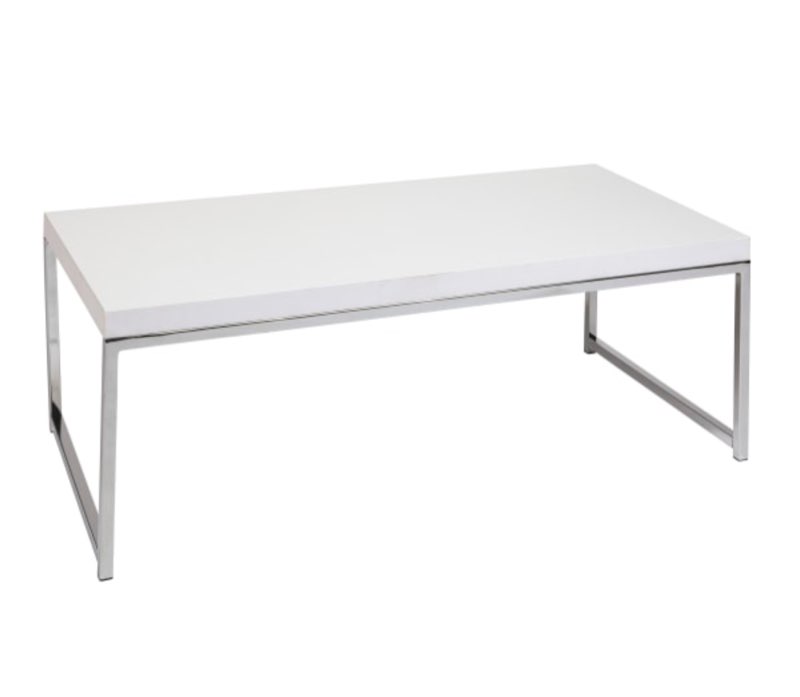 OSP Home Furnishings Wall Street Coffee Table. Chrome/White Finish.