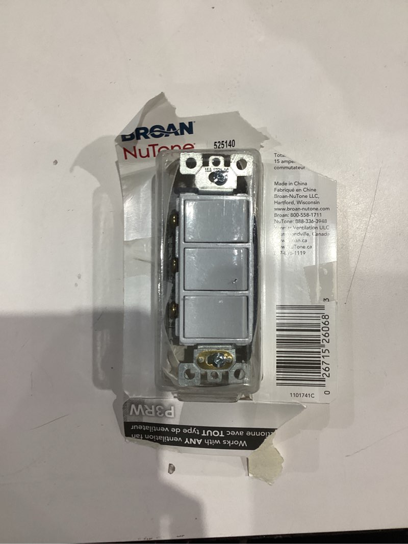Condition photo showing As Is for broan-nutone p3rw three-rocker switch for bathroom exhaust fan, white wall control knob