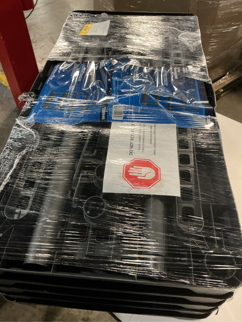 Condition photo showing As Is for project source plastic heavy duty 5-tier utility shelving unit (36-in w x 18-in d x 72-in h), black, (150-lb capacity per shelf)