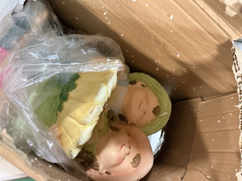 Condition photo showing Good Condition for Alpine Corporation QWR1372 Boy and Girl Holding Sunflower Birdbath, Playful Child Statue with Birdbath, 17" H, Multicolor Boy and Girl W/ Birdbath