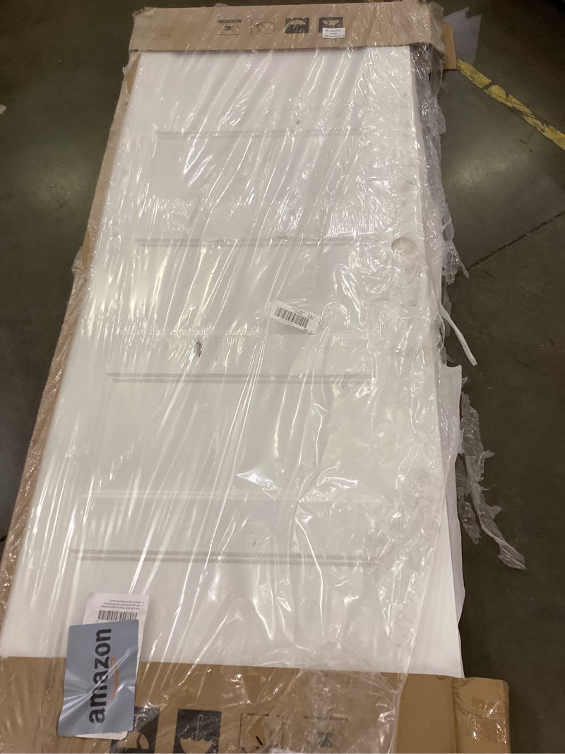 Condition photo showing As Is for BARNSMITH 60x80 in 5-Panel Bypass Sliding Closet Door, White Primed Door Slab with Bypass Closet Tra