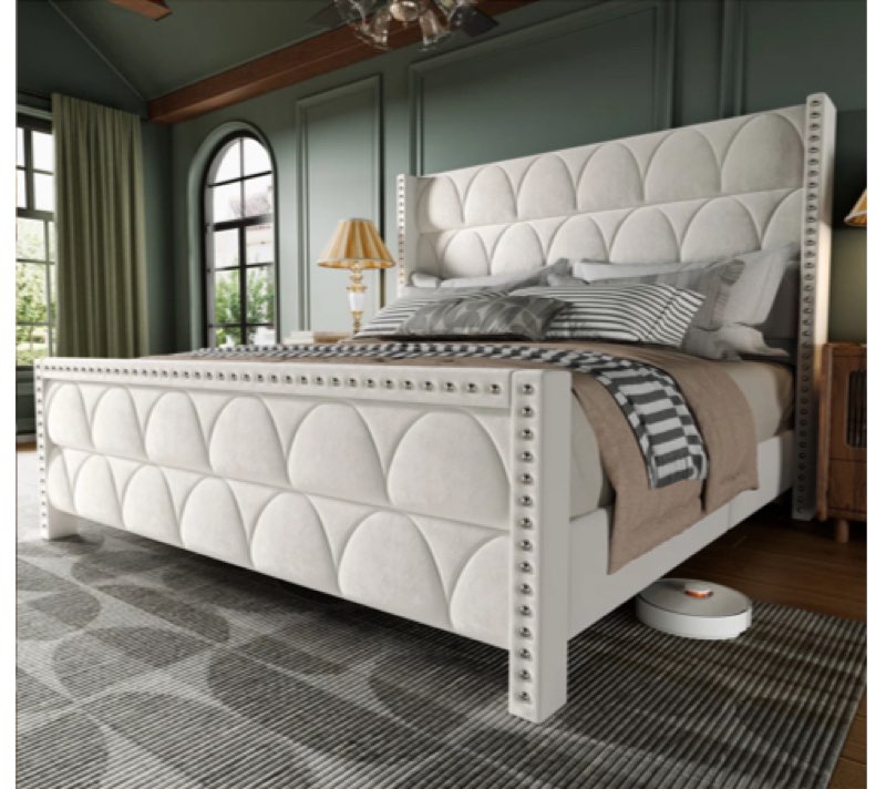 56" Velvet Wingback Bed Frame