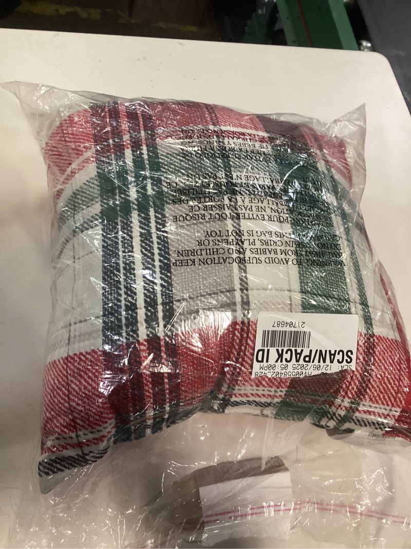 Condition photo showing New/Like New for Gingham Plaid Red Green Buffalo Tartan Christmas Themed Throw Pillow 16x16