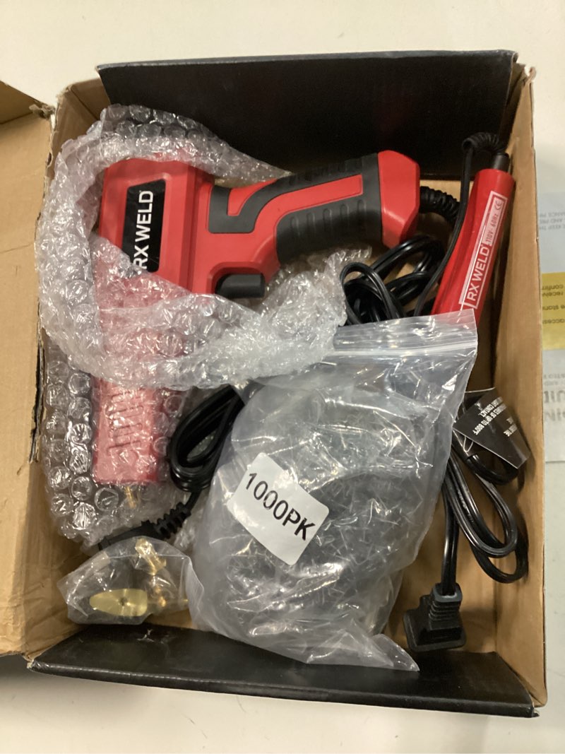 Condition photo showing New/Like New for rx weld plastic welder, 2 in 1 welding kit repair welder kit 1000pcs hot stapler for car bumper cracks, kayaks, plastic toys, patent number d1052628 red