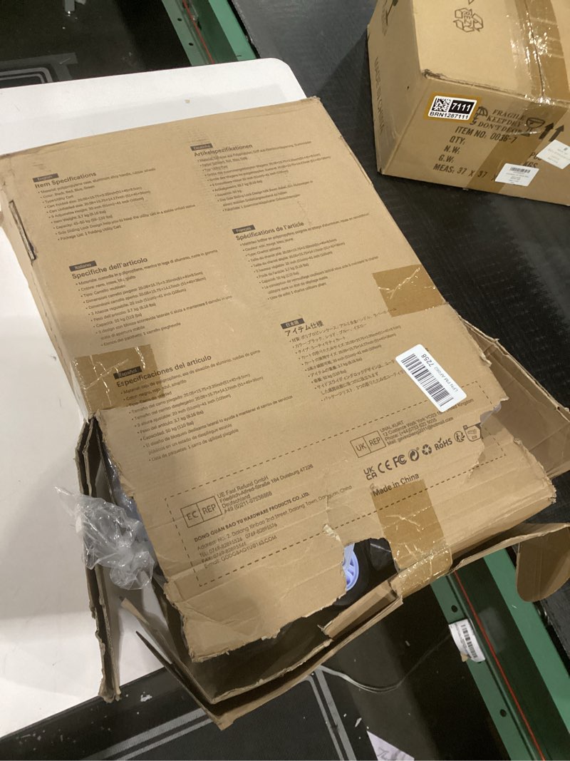 Condition photo showing As Is for Foldable Utility Cart Collapsible Portable Crate Rolling Carts with Stair Climbing Wheels Tote Basket with Magnetic Lid Telescopic Cover Wear-Resistant 360°Rotate Wheel Noiseless for Shopping Office