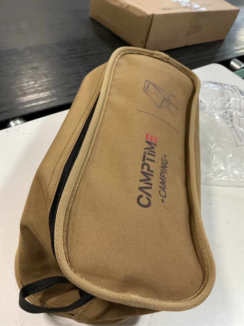 Condition photo showing New/Like New for camptime portable camping chair plus, larger & roomier, compact and lightweight, folding chair for backpacking & hiking, 330lbs capacity, khaki