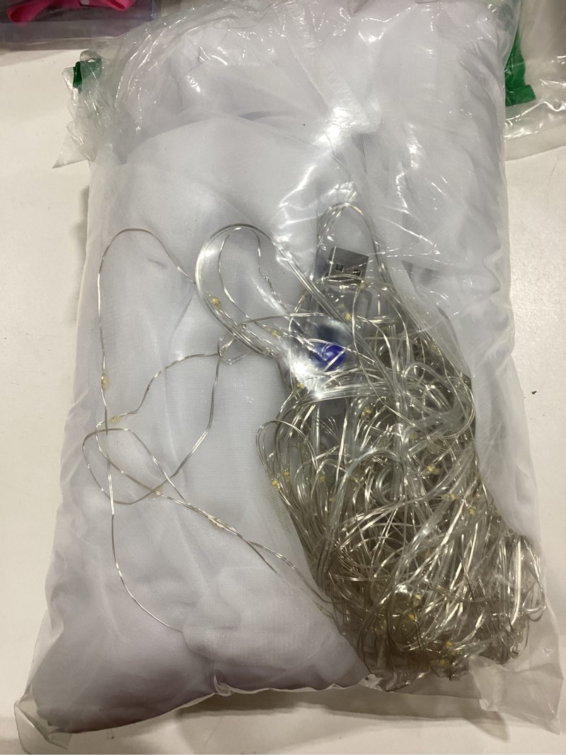 Condition photo showing As Is for 10x10ft White Tulle Backdrop Curtain with Lights String for Parites, Sheer Backdrop Curtains for Wedding Baby Shower Birthday Party Photo Shoot Decorations White 10ft x 10ft(2 Panels 5*10ft)