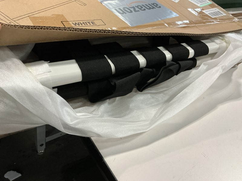 Condition photo showing Good Condition for Fully Assembled 2 Pack Luggage Rack with Fabric Storage Shelf, 26.77" Bamboo Folding Luggage Rack for Guest Room, Luggage Stand Holder, Thickened Suitcase Stand Holds up to 165 Lbs, White White -2pack