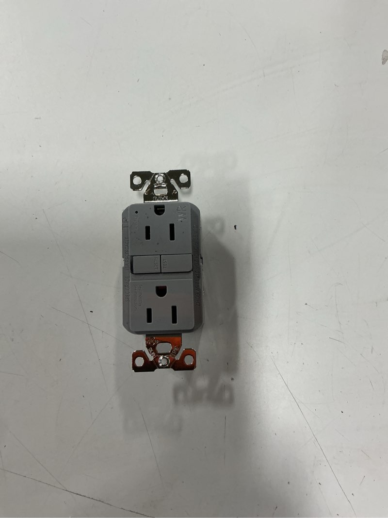Condition photo showing As Is for Eaton 15 -Amp 125-volt Tamper Resistant Weather Resistant GFCI Residential Decorator Outlet , Gray