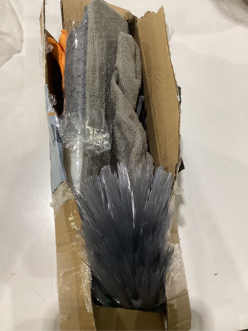 Condition photo showing As Is for 15 pcs feather dusters for cleaning, microfiber duster with extension pole 100in, extendable duster for high ceilings, ceiling fans, baseboards, blinds, car interior - washable reusable dusting tools