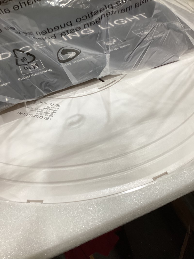 Condition photo showing As Is for 24 Inch Dimmable Ceiling Light Flush Mount 54W Remote Control LED Fixture 5400LM 3000K-6500K Adjustable Round Bright Lamp for Bedroom Kitchen Living Room Dining Bathroom White 24 Inch White