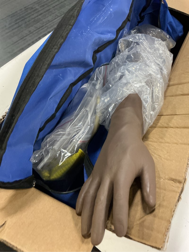 Condition photo showing Good Condition for vevor iv practice kit phlebotomy practice kit with dark skin, venipuncture practice kit skills learning model arm kit with height adjustable infusion stand for students, nurse dark skin arm