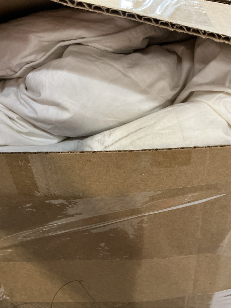 Condition photo showing As Is for APSMILE Oversized King Size Down Feather Fibers Comforter, All Seasons Duvet Insert with 100% Organic Cotton, Fluffy Fill-Power Medium Warm Hotel Comforter Insert, (120x98 inches, Ivory White) Oversized King Ivory White/All Season