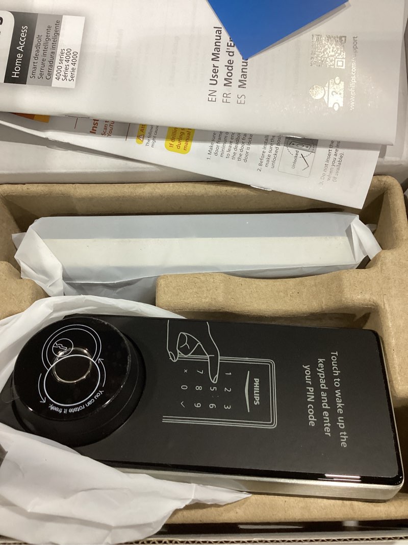 Condition photo showing Good Condition for philips wi-fi smart lock with handle, keyless entry keypad door lock with handle, front door deadbolt set with wifi gateway, app control, fingerprint unlock, pin code unlock, auto locking wi-fi lock set nickel