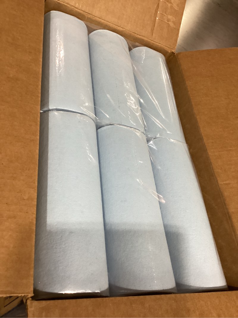 Condition photo showing New/Like New for scott shop original blue towels (55990), large 9.4”x11 cloth-like paper towel, 4 packs of 6 (60 sheets/roll, 24 big rolls/case, 1,440 sheet total)