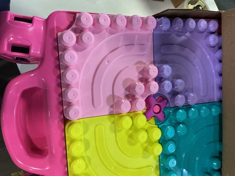 Condition photo showing Good Condition for ?mega bloks first builders toddler blocks toy, build 'n learn portable activity table with 30 pieces and built-in storage, pink, kids ages 1+ years build 'n learn table: pink