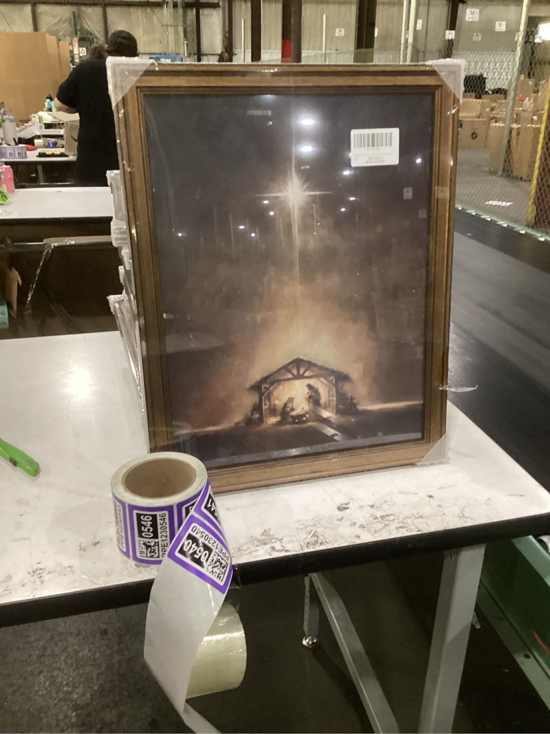 Condition photo showing New/Like New for wemandh gold framed vintage nativity wall art - star of bethlehem holy night jesus birth oil painting print, rustic wall decor, traditional religious christian picture for shelf, mantle & christmas decor (framed, 16" x 20") classic nativity scene 20"l x 16"w